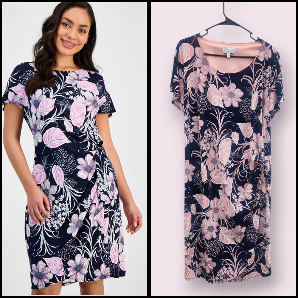 Robbie Bee Petite Floral Printed Jersey Side-Tie Sheath Dress